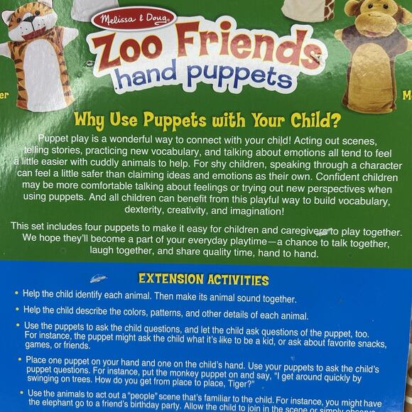 Melissa and Doug Zoo Friends Animal Hand Puppets set new Gift pretend play New - Picture 6 of 10